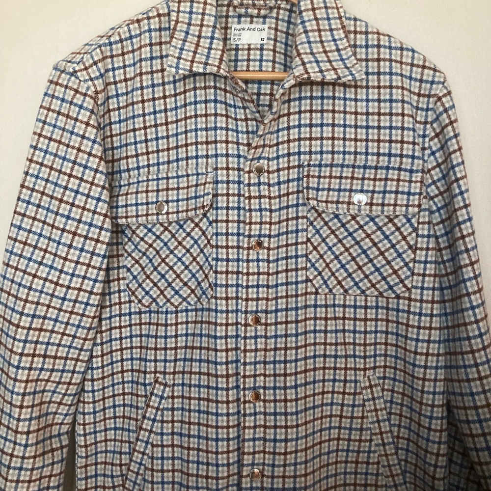 Frank & Oak Blue and Brown Plaid Utility Jacket